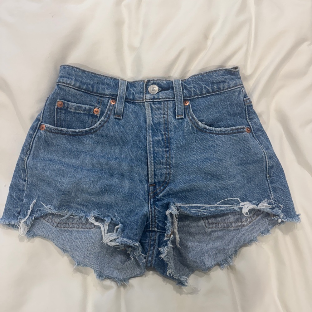 Levi's Blue Jean Shorts with Distressed Hem